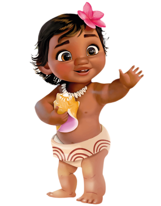 Baby Moana met schelp cutout voor verjaardagsfeest